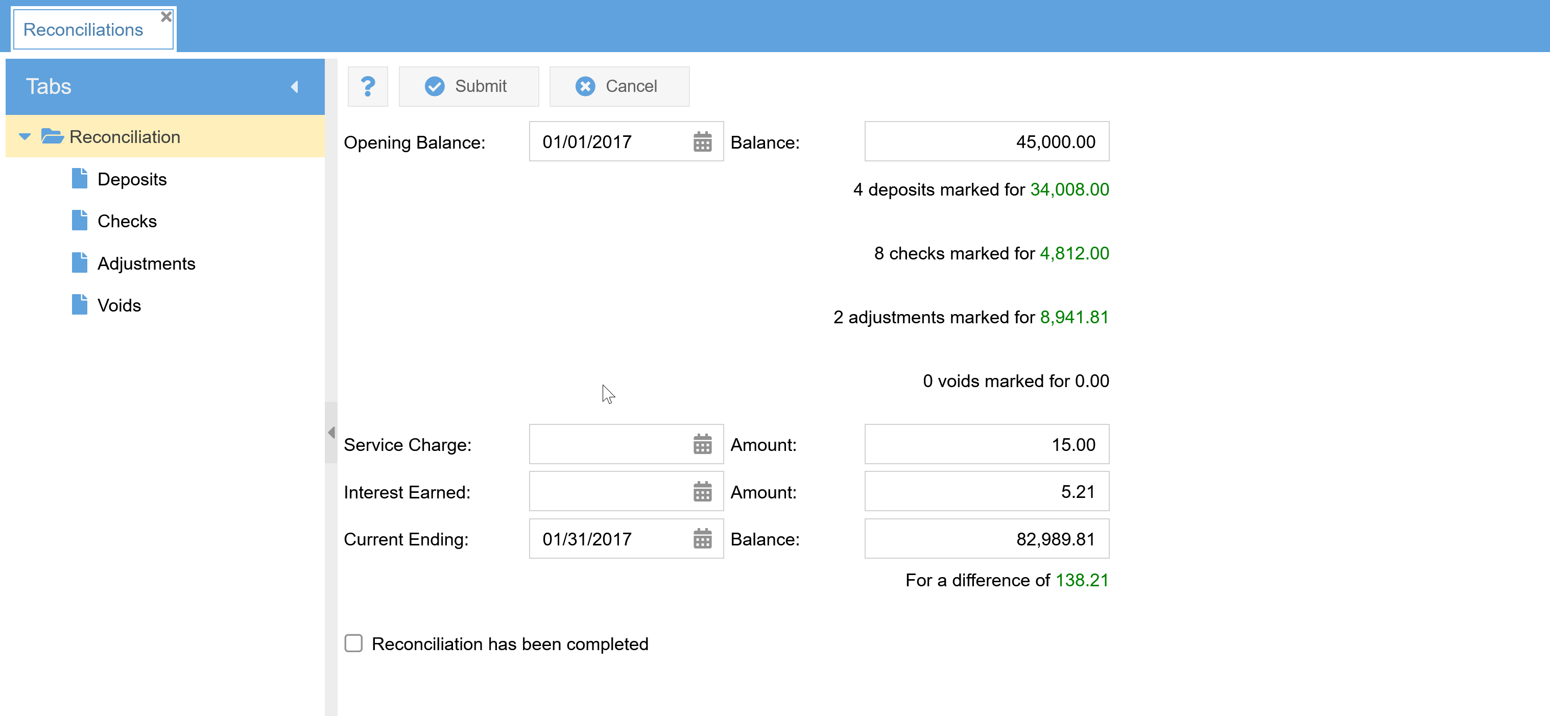 online bank reconciliation 